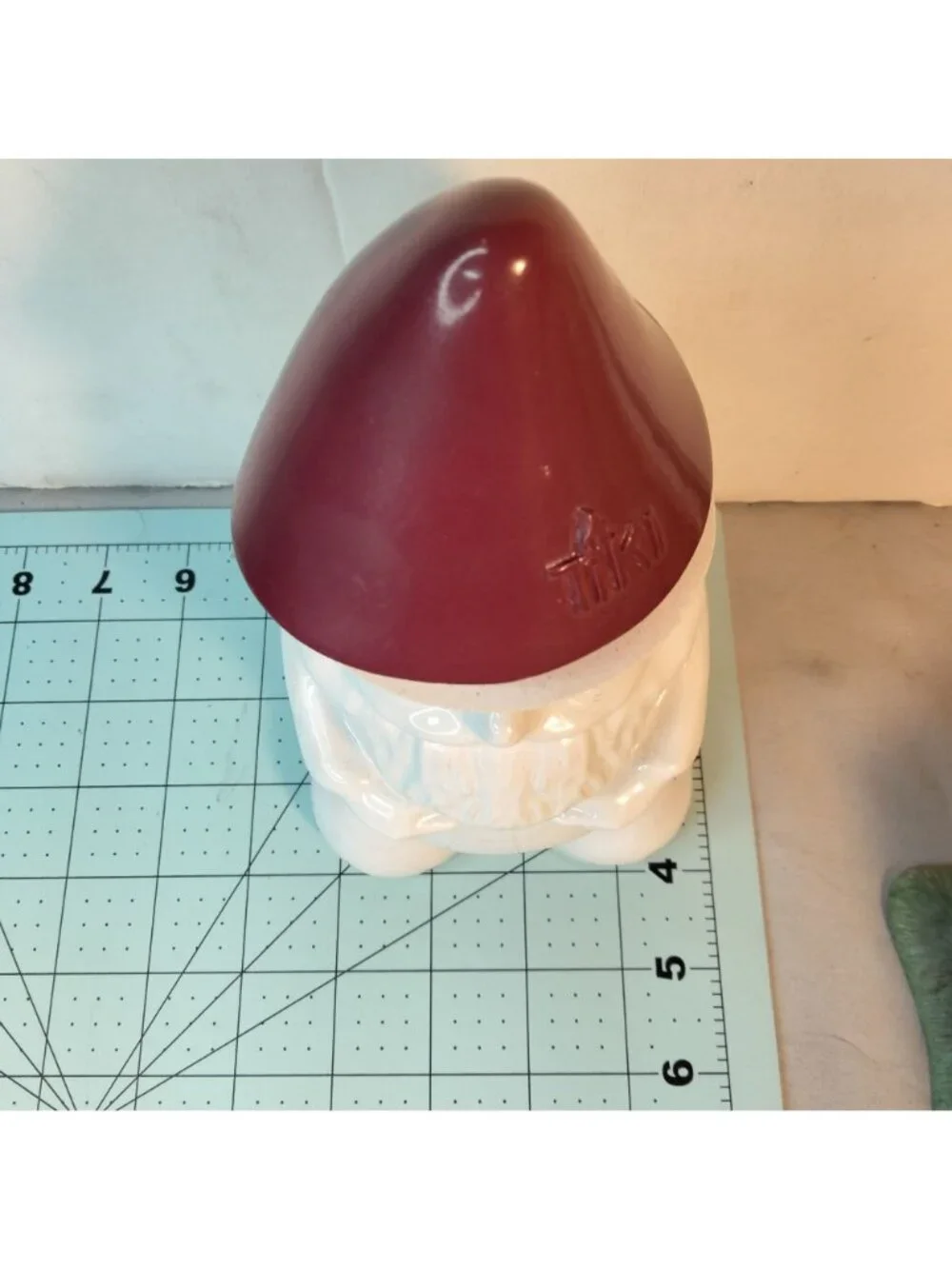 Tiki Table Torch Gnome White Ceramic Red Hat